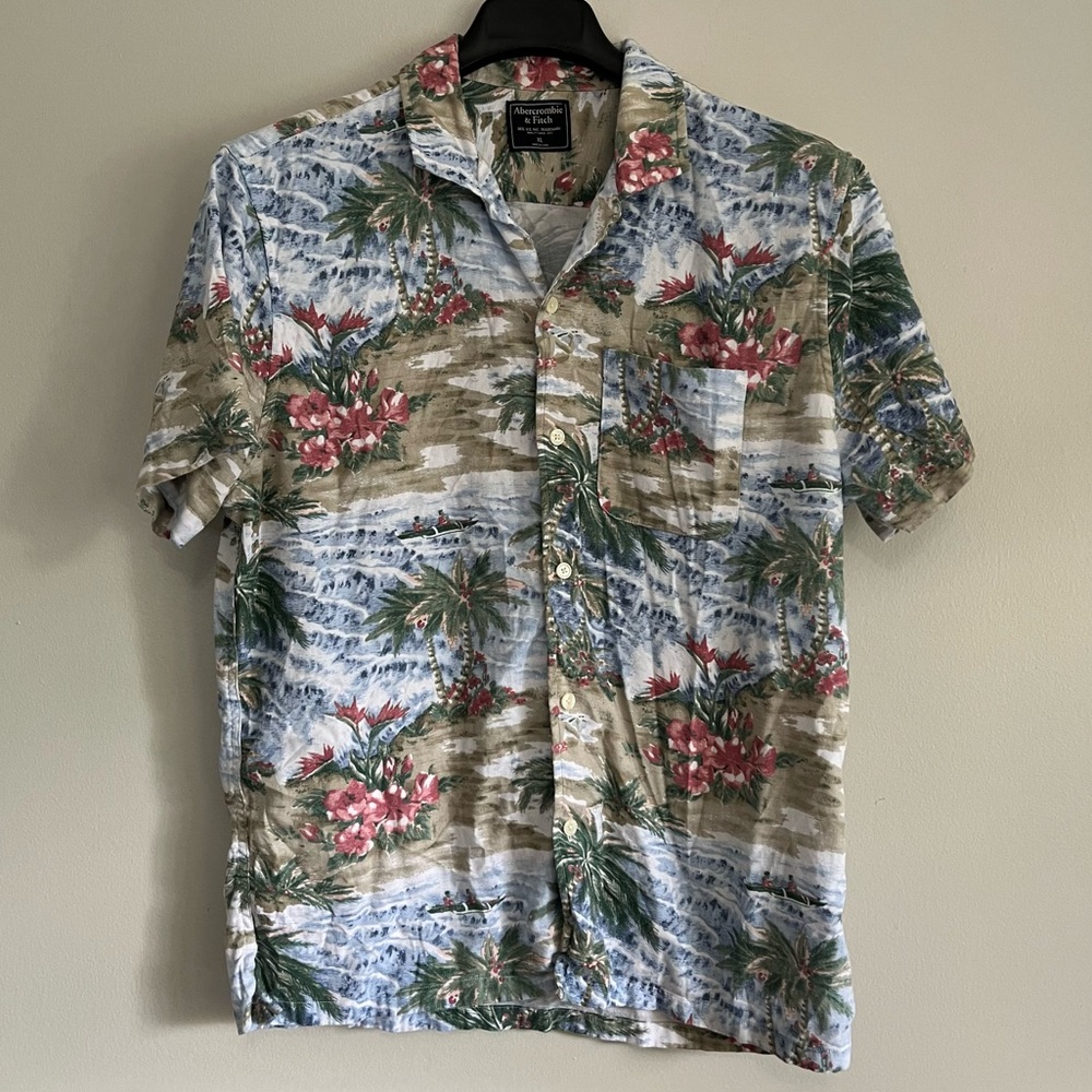 🌴 Abercrombie & Fitch XL Hawaiian Floral Palm Tree Shirt Beach Vacation Cruise - Picture 2 of 11
